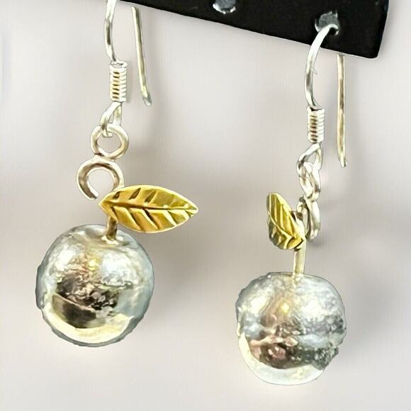 Vintage Earrings Mexico 925 Sterling Apples Drop Dangle Round Chunky 6.9 Grams - Picture 4 of 8